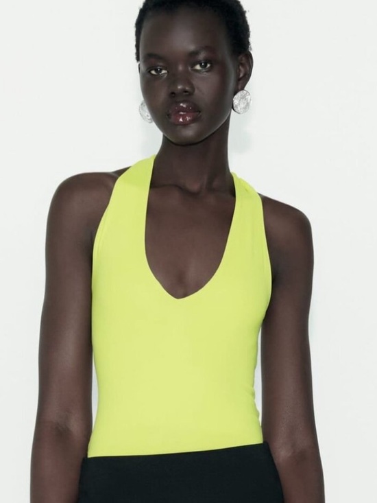 Zara Tops - NEW! Zara Neon Lime Halter V-Neck Bodysuit